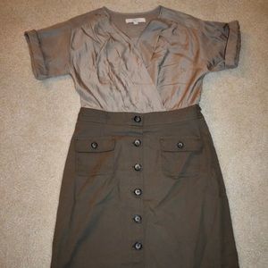LOFT Brown and Olive Green Dress Size 4